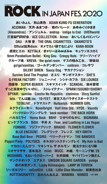 ホルモン、リトグリ、LiSA、WANDS、矢井田瞳、欅坂46らが出演予定「ROCK IN JAPAN FESTIVAL 2020」出演予定アーティストを発表
