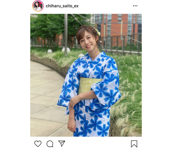 斎藤ちはるアナ、爽やかな浴衣ショットを公開！「浴衣姿最高」「よっ、和服美人！」