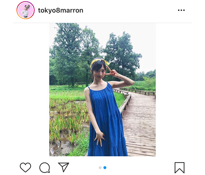 AKB48 小栗有以、青いワンピースと共に夏の高原の空気をお届け「ゆいゆいも景色も綺麗」「いい季節を過ごせそう」