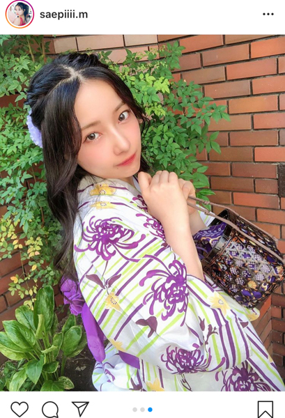 NMB48 村瀬紗英、高貴な“見返り美人”ショットに歓喜の声「紫が良く似合う」「夏感じることが出来ました」