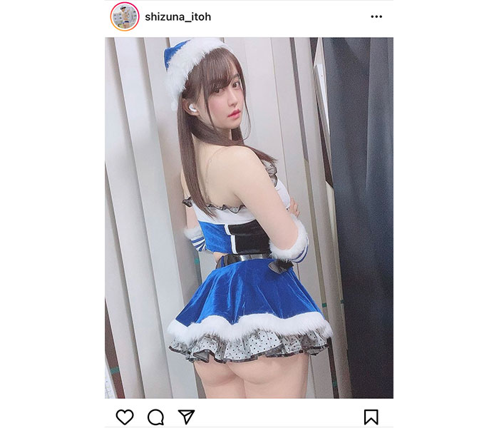 伊藤しずな、ミニ丈サンタコスプレでチラ見せ桃尻をプレゼント!「最高すぎる」