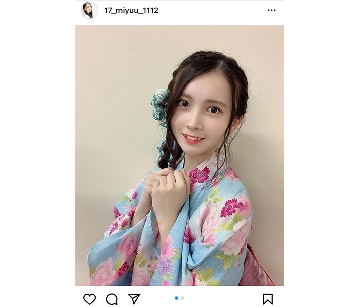 AKB48・水島美結、サイリウムカラーの浴衣姿で透明感バツグンの横顔を披露