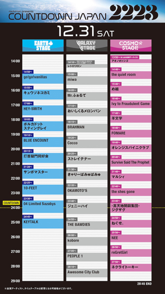 「COUNTDOWN JAPAN 22/23」タイムテーブル発表