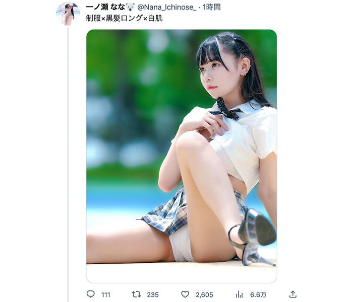 一ノ瀬なな、フェチを刺激する制服×白パンツコスでセクシー開脚