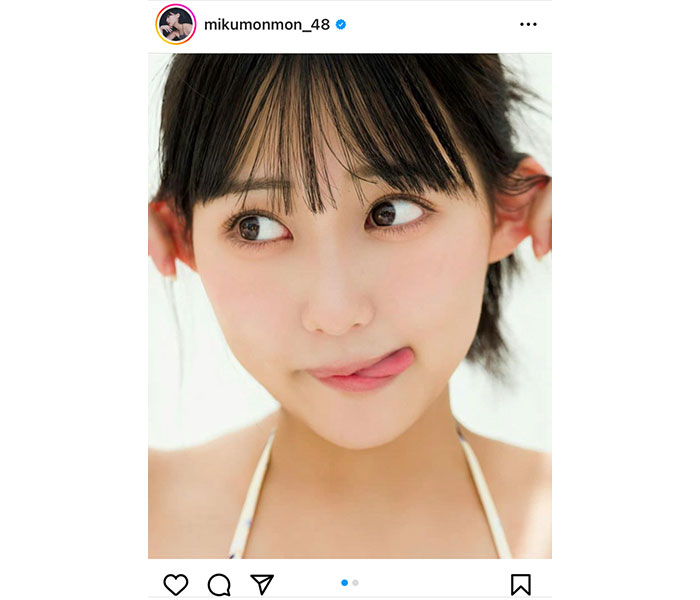 HKT48・田中美久、どアップで「てへぺろ」する癒しショットに歓喜の声ぞくぞく