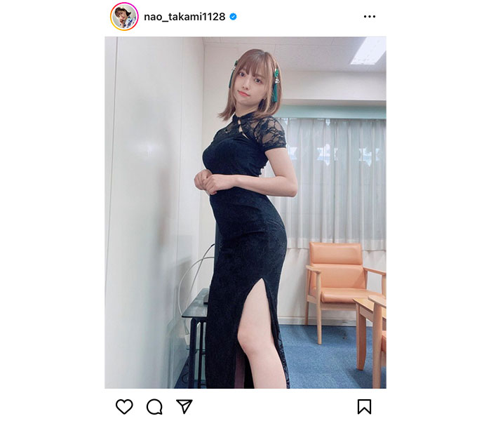 高見奈央、黒チャイナドレスでセクシー美脚チラリ！