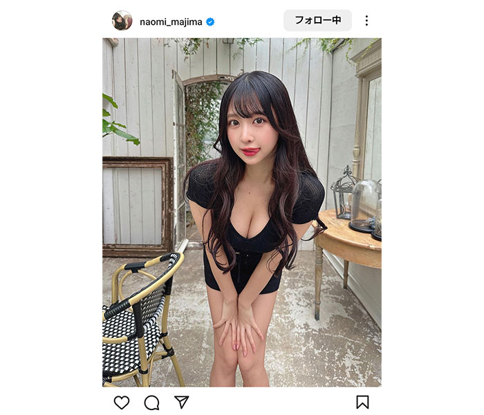 真島なおみ、超ミニ丈ワンピから美太もも披露！ド迫力ボインと舌ペロがたまらないSHOT公開！